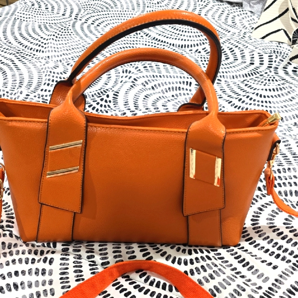Orange Leather Crossbody Handbag